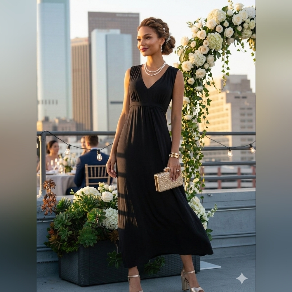 NWT 3X Black Sleeveless V-Neck Maxi Dress | Empire Waist Plus Size